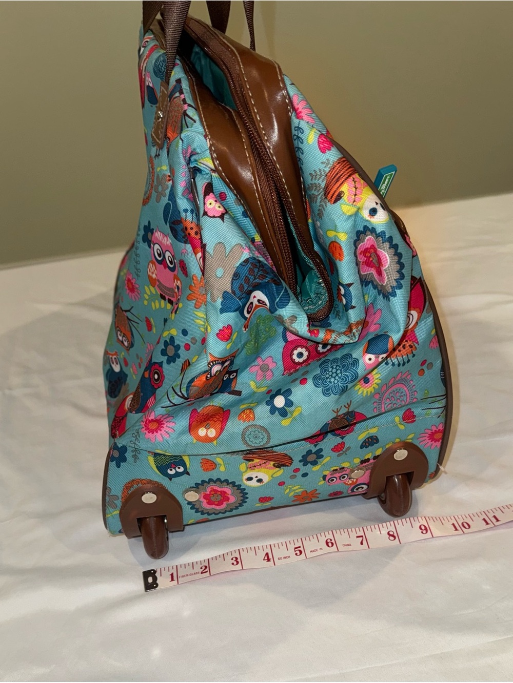 Lily Bloom Owl Rolling Carry On Luggage Bag Weekender Tote Retractable Handle - Picture 14 of 16